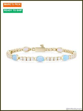 14K Gold Plated Bezel Set Tennis Bracelet Oval Cut for Women
